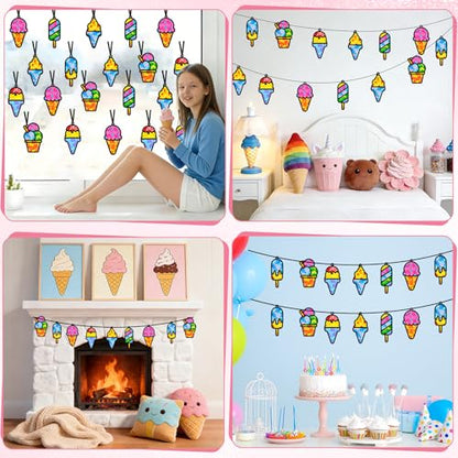 Qyeahkj 36 Set Ice Cream Suncatchers Crafts for DIY Dessert Window Tissue Paper Crafts Kit Summer Sweet Suncatcher Hanging Decor for Summer Home Activity Art Project Birthday Party Favor Gift - style: Ice Cream
