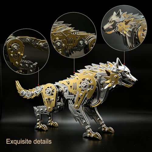 3D Metal Puzzle for Adults,Mechanical Animal Wolf Puzzle Building Set，3D Metal Model Kits, Brain Teaser Puzzles DIY Assembling for Stress Relief - A Collectible Gift for a man and boy - color: Gold