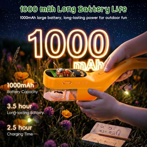 CIMELR Bug Catcher for Kids with 2.4" Screen, 500X Digital Microscope, 1080P Photo/Video, 1000mAh Battery, 8 LED, PC Real-Time Imaging, STEM Nature Toy & Gift for Boys Girls Ages 3-12 - color: Yellow