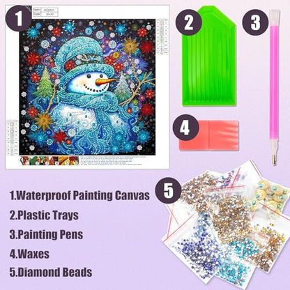 Special Shape Diamond Art Kits for Adults, 5D Diamond Painting Kits for Beginner, DIY Diamond Crystal Rhinestones Painting Kits for Home Wall Decor Gift Snowman Christmas 30x30cm/12x12in