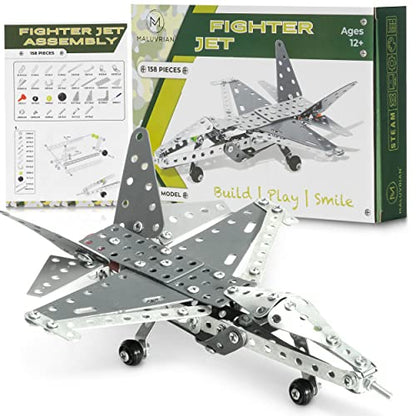 Erector Set Fighter Jet for Boys - Girls | Metal Model Airplane Kit for Adults Teens and Advanced Kids | Stem Toy | Educational and Engineering | 158 pcs