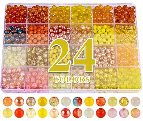 XSEINO About 1200PCS 6mm Glass Beads Warm Yellow Bracelet Making Kit - color: Orange Yellow Series