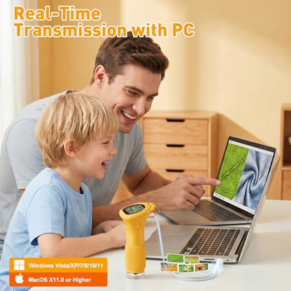 4K 1000X Digital Microscope for Kids with 2.0" IPS Screen(Yellow) - color: yellow