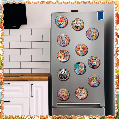Zonon 12 Pcs Diamond Painting Magnets Kits, Psychedelic Animal Fridge - color: Boho, style: Animal