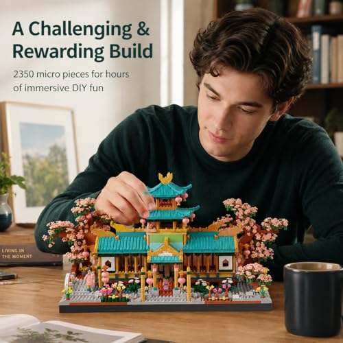 Suzhou Garden Micro Building Blocks for Adults - 2350pcs Chinese Architecture Model Kit with Numbered Bags, Cherry Blossom Pagoda Display Building Set, Challenging DIY Project Gift