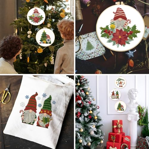 BEUNITONE 4PCS Christmas Gnomes Embroidery Kit Xmas Tree Stamped Cross Stitch Kit Snowflake Mistletoe Needlepoint Kit for Adult Beginner with Instructions - color: 06-Christmas Gnome