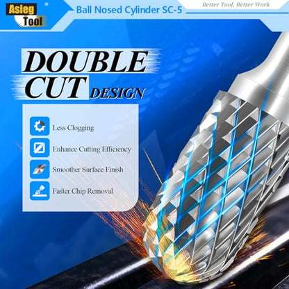 SC-5 Tungsten Carbide Burr Rotary File Cylindrical Shape with Radius End Double Cut with 1/4''Shank for Die Grinder Drill Bit - 5Pcs - style: 5pcs SC-5