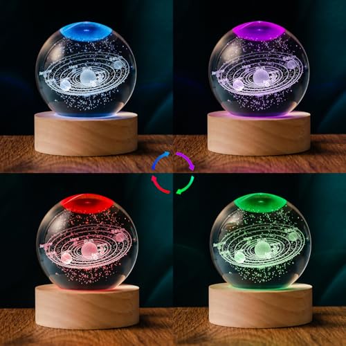 3D Solar System 60mm Crystal Ball Astronomy Universe Gifts 3D Solar System Planets Model Science Space Themed Physics Gifts Night Light lamp for Kids Men Him Science Teacher - style: 3D Solar System