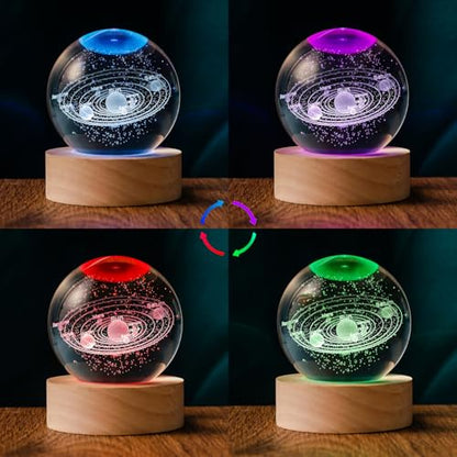 3D Solar System 60mm Crystal Ball Astronomy Universe Gifts 3D Solar System Planets Model Science Space Themed Physics Gifts Night Light lamp for Kids Men Him Science Teacher - style: 3D Solar System