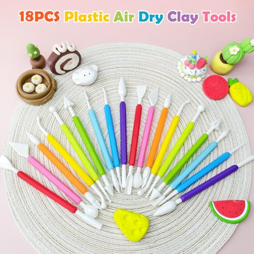 2 Set Air Dry Clay Tools, 18PCS Polymer Clay Tools Kit for Modeling, Plastic Clay Tools Sculpting for Kids, Adults, Molding, Shaping, Carving, Dotting, Trimming, Pottery, Craft Supplies Accessories - color: 18PCS