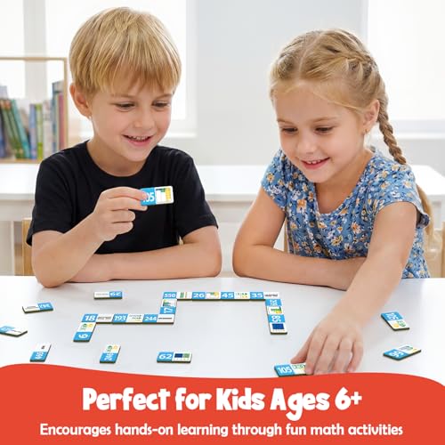 Kasfalci Place Value Dominoes Set Flash Cards, Back to School Supplies, 50 PCS Math Learning Games for Kids, Montessori Counting Toys, Preschool Kindergarten Classroom Must Haves - color: Light Blue