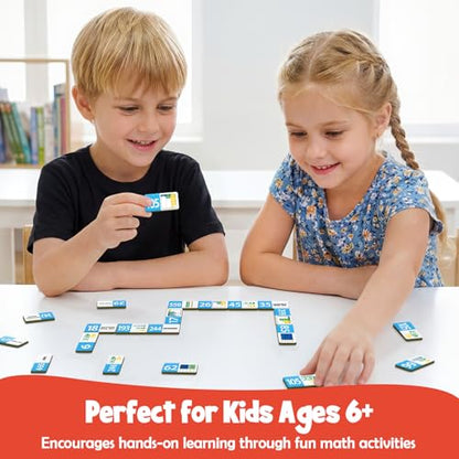 Kasfalci Place Value Dominoes Set Flash Cards, Back to School Supplies, 50 PCS Math Learning Games for Kids, Montessori Counting Toys, Preschool Kindergarten Classroom Must Haves - color: Light Blue