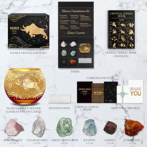 Aovila Taurus Birthday Gifts for Women - Taurus Candle Holder Crystals Birthstones Gifts Box Set - Zodiac Gifts Astrology Horoscope Gifts Birthday Gifts for Her Mother Sister Best Friends - color: Taurus With Candle Holder