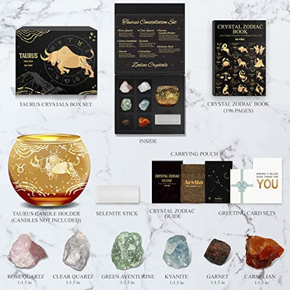 Aovila Taurus Birthday Gifts for Women - Taurus Candle Holder Crystals Birthstones Gifts Box Set - Zodiac Gifts Astrology Horoscope Gifts Birthday Gifts for Her Mother Sister Best Friends - color: Taurus With Candle Holder