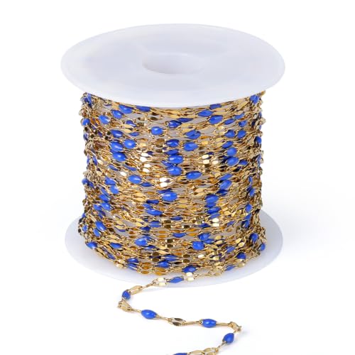 16.5FT Stainless Steel Enamel Chain 2MM Gold Lip Chain for Jewelry Making - color: gold(deep blue)