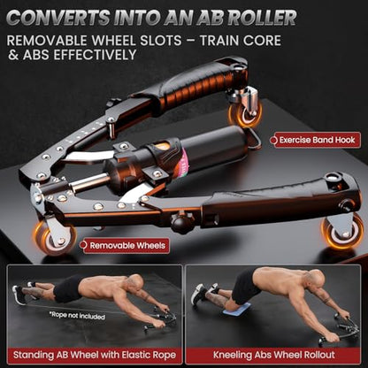 Twister Arm Trainer, 3 in 1 Hydraulic Power Chest Workout Equipment with Ab Roller Wheels and Hooks, Adjustable 22-440lbs Arm Trainer for Men Women, Home Gym Equipment for Full Body Strength Training - color: black