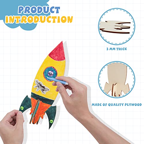 BAPHILE 12 Pack DIY Wood Rocket, Mini and Decorate Wooden Craft Kits With Tools for Kids School Home Party Decor Projects