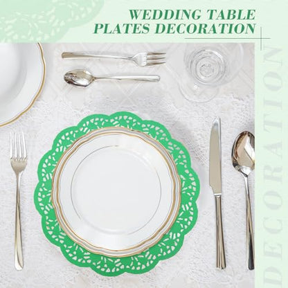 Yexiya 200 Pcs Lace Paper Doilies 14 Inch Round Foil Placemats, Green - color: Green
