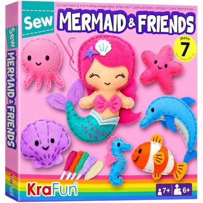 KRAFUN Mermaid Sea Animals Sewing Kit for Kids Age 6+ | 7 Projects - color: Mermaid & Friends