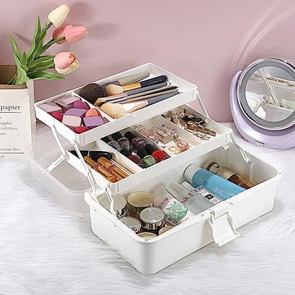 BTSKY 3-Layer Plastic Dividing Storage Box Craft Organizer and Storage - color: Beige White