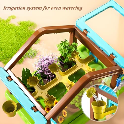 EXBEPE Kids Plant Growing Kit Greenhouse Growing Set with Drip Irrigation System and Grow Light Science Educational DIY Indoor Plant Gardening Toy for Kids