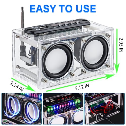 Diymore DIY Bluetooth Speaker Kit Radio Soldering Practice Kit,Dual Speakers & Remote Control,for TF/AUX/Bluetooth/USB Support,for Home and School Education Gifts for Women Men Mom Kids