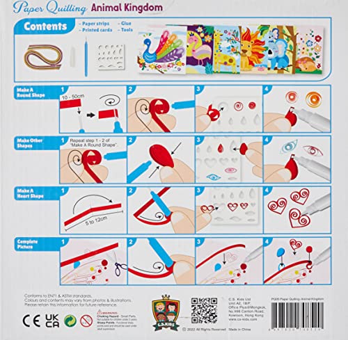 C.S. Kids DIY Paper Quilling Arts & Crafts Gifts - Animal Kingdom | 3D Design Kits for Kids, Make Your Own Art (Strips & Tools Included)