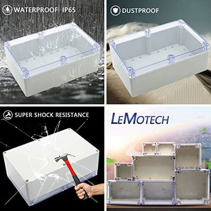 LeMotech ABS Plastic Junction Box Dustproof Waterproof IP65 Electrical Enclosure Box Universal Project Enclosure Grey with PC Transparent Clear Cover 9 x 5.9 x 3.4 inch(230 x 150 x 87 mm) - size: 9"x5.9"x3.4"