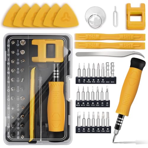 SHOWPIN Mini Precision Screwdriver Set: Electronics Repair Tool Kit for Computer Laptop Nintendo Phone PS4 with 35PCS Bits T5 T6 T8 T10 T15 Torx Y00 Tri-wing for Beginner IT DIY - color: Yellow