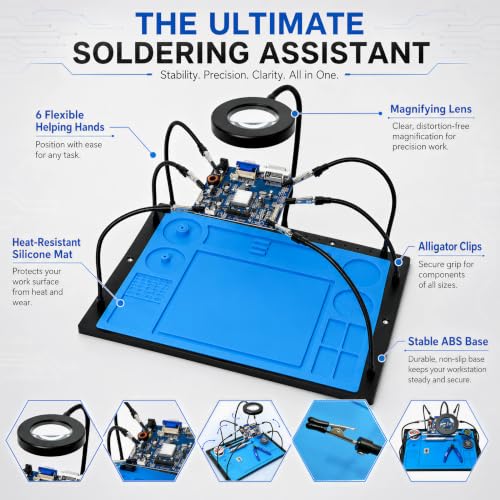 Kaisi Helping Hands Soldering Station with 10X LED Magnifying Glass - color: Blue, size: Magnifying glass lamp