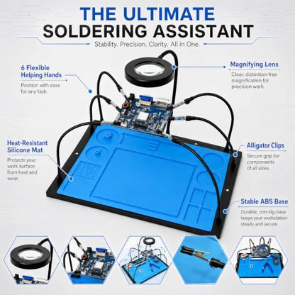 Kaisi Helping Hands Soldering Station with 10X LED Magnifying Glass - color: Blue, size: Magnifying glass lamp