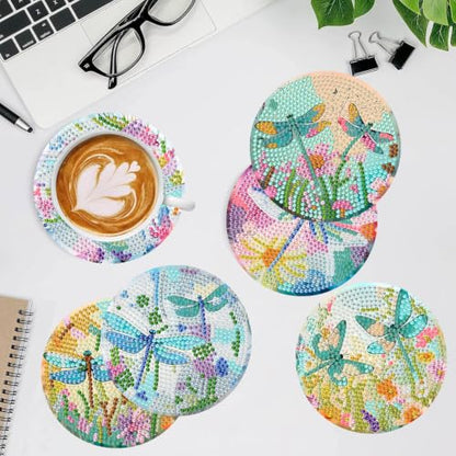8 PCS Dragonfly Diamond Art Coasters with Holder,Diamond Painting Coasters - color: Dragonfly