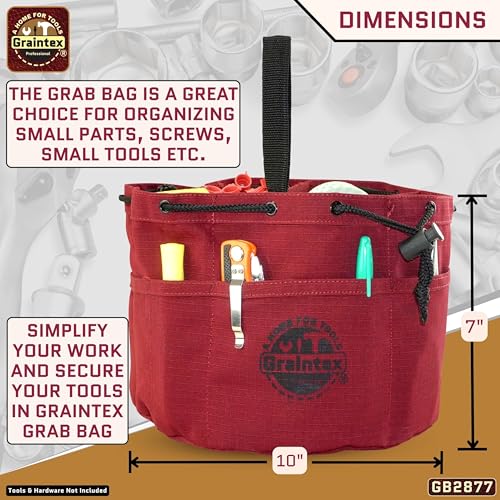 Graintex 18 Pockets Grab Bag Rip-stop Canvas Drawstring Closure, Small Part Organizer Pouch, Small Tools, Screws, Parts, Parachute Tool Bag for Efficient Storage - Burgundy - color: Burgundy