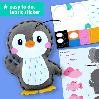 KRAFUN Beginner Sewing Kit, Sew Penguin & Fish, Pre-Cut Felt, Kids Ages 5+ - color: Penguin