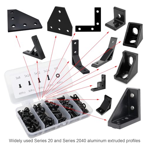 200Pcs 2020 Aluminum Extrusion M5 T Slot Bolts Screws with Washer 20 Series Extruded Hardware M5x8 10 12 14mm for 20/20 80 20 2040 T V Slot Black Aluminum Profile Accessories - style: 20 Series Type E