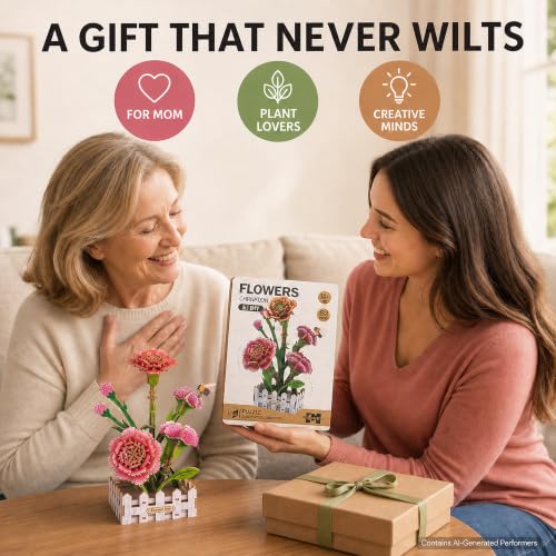 Evankin 3D Wooden Carnation Puzzle Kit, DIY Bouquet Model - color: Carnation