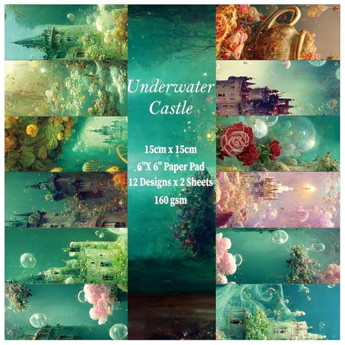 Scrapbook Paper, 24 Sheets 6"×6" 160gsm Single-Sided Patterned Cardstock - color: 24 sheets-underwater castle