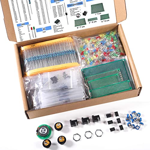 1900pcs Electronic Component Kit Assortment, LED Diodes, Resistors Kit, Electrolytic Capacitors, Transistors, Ceramic Capacitors, DC Jacks, PCB, Speaker Components for Electronic DIY Project