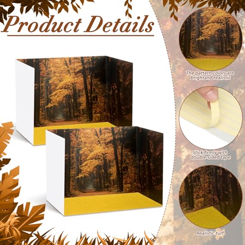 AmazingSpark 2 Set Fall Forest Animals Diorama Box and Fake Grass Decor, Woodland Figures Diorama Project Supplies Set, Cardboard Display Case Kit with Double Sided Tapes for DIY Crafts - style: Fall