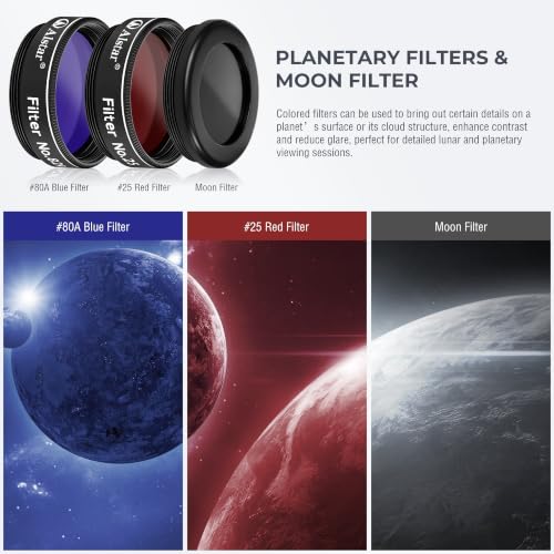 Alstar Telescope Accessory Kit 8-Piece, 1.25" Eyepiece Set & Filter Set