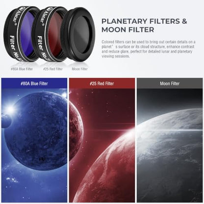 Alstar Telescope Accessory Kit 8-Piece, 1.25" Eyepiece Set & Filter Set