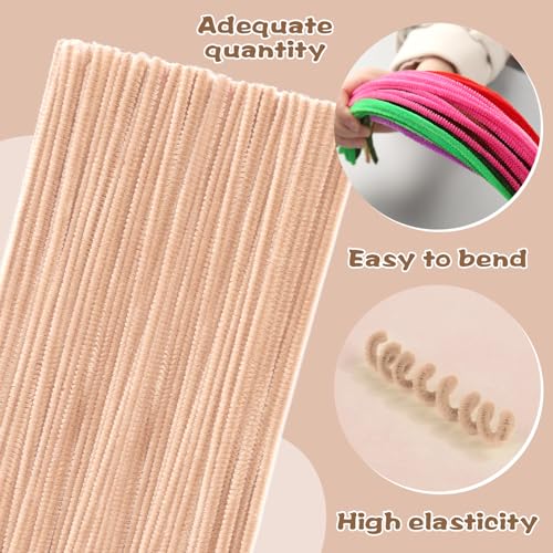 100 PCS Pipe Cleaners Craft, Light Brown Pipe Cleaners Bulk, Chenille Stem - color: Beige