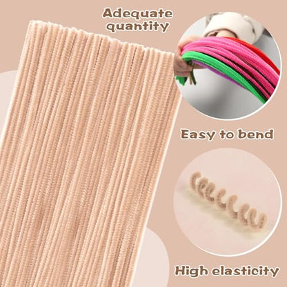 100 PCS Pipe Cleaners Craft, Light Brown Pipe Cleaners Bulk, Chenille Stem - color: Beige