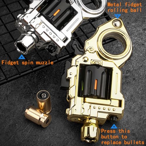 Tactical Metal Fidget Toy Revolver Toy for Adults - Slider Clicker & Launcher Fidget Gun with 40 Soft Bullets & Target, Stress Relief Ring EDC Focus Meditation Break Bad Habits ADHD (X-Silver) - color: X-silver