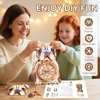 3D Wooden Puzzles for Adults-Bulldog Clock Puzzle-Adult Crafts - color: Bulldog Clock