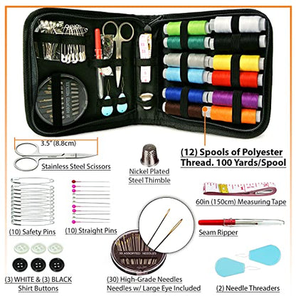 Vellostar Small Sewing Kit for Adults, Portable Needle & Thread Repair Set - color: Small Black