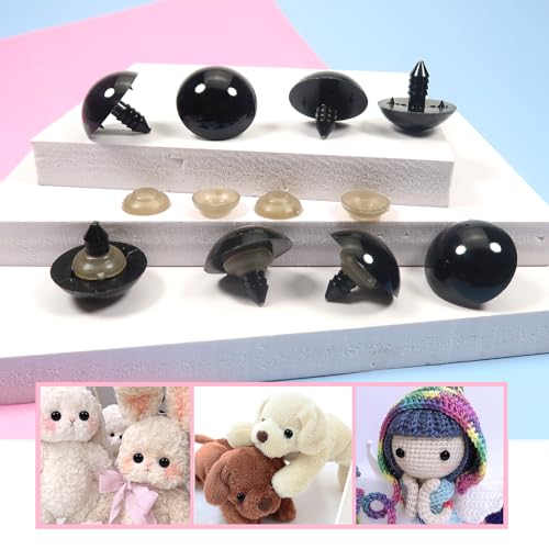 TOAOB 150pcs 24mm Large Safety Eyes for Amigurumis Black Plastic Crafts Doll Eye with 150pcs Washers for DIY Crochet Stuffed Animals Doll Making Supplies - size: 24mm