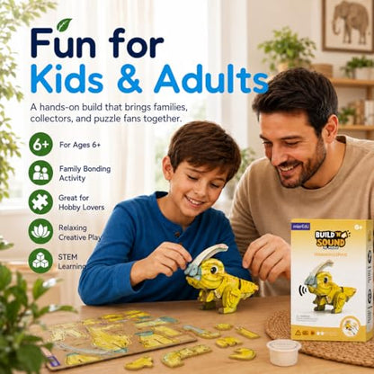 MierEdu Build 'N' Sound 3D Puzzle for Kids, Animal Puzzle with Sound Module, Educational STEM Craft Kit, FSC Paper Model Building Toy Gift for Ages 6+ - color: Parasaurolophus