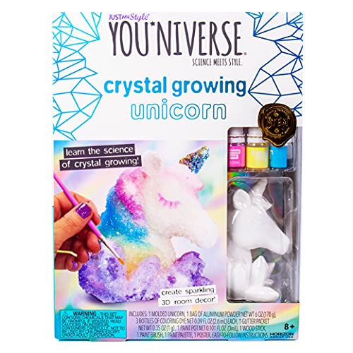Just My Style YOU*niverse Crystal Growing Accessories by Horizon Group USA, Girl STEM Kit, Design 8 Crystal Growing Accessories & Make Your Own Pendants, Sparkling Hair Pins, Ring & More - style: 3D Unicorn