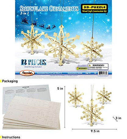 Puzzled 3D Puzzle Snowflake Ornaments Construction Kit, 12pcs - Set of 3